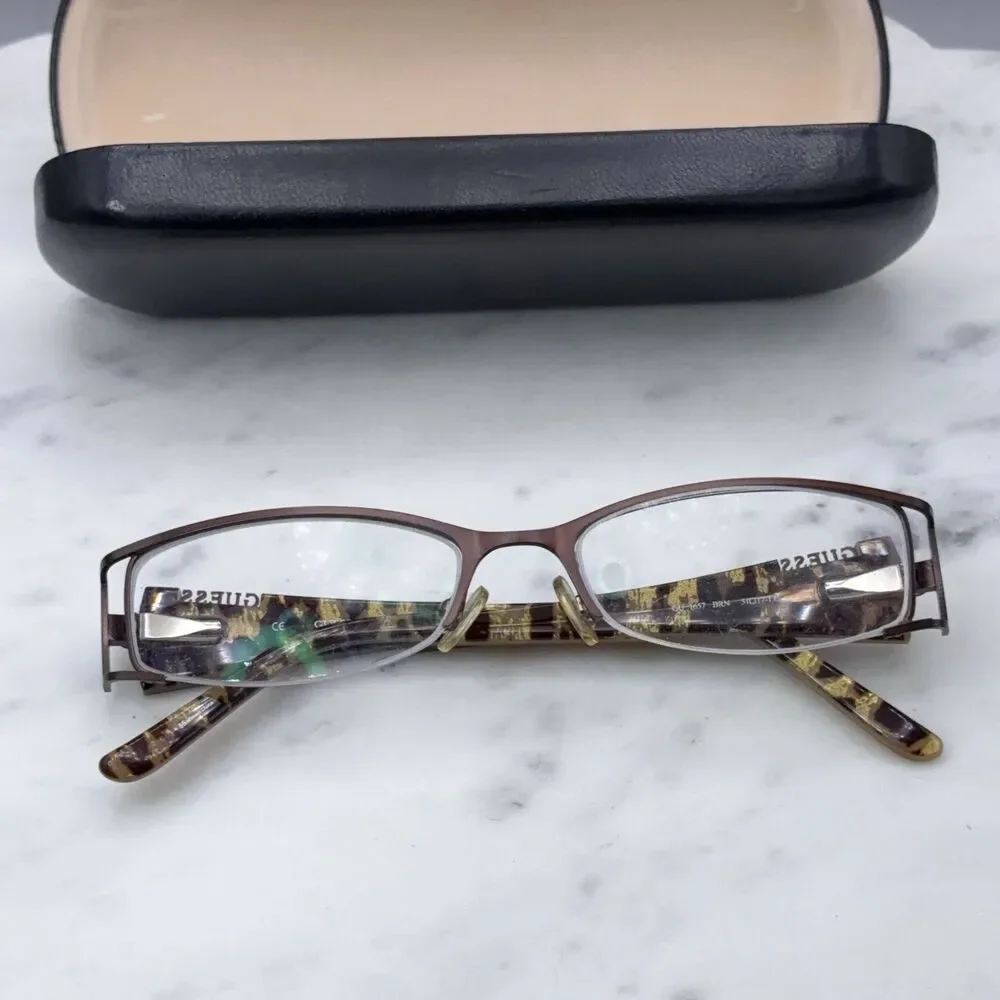 GUESS GU 1657 BRN Half Rim Brown Eyeglasses Frames Only with Case 51-17-135